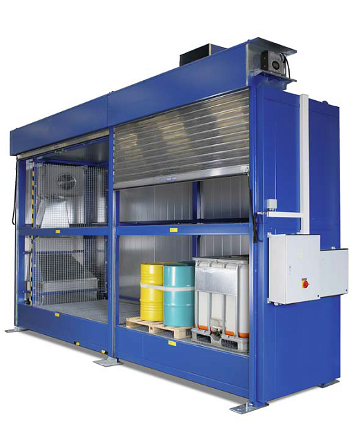 Нагревательная камера на 24 бочки по 200 литров или 6 еврокубов по 1000 литров, 2 уровня хранения, электрический обогрев ТЭНами или газом до -20 кВт, 4950x3850х1730 мм, рабочая температура нагрева до -250 ᵒС, напряжение -220/380В