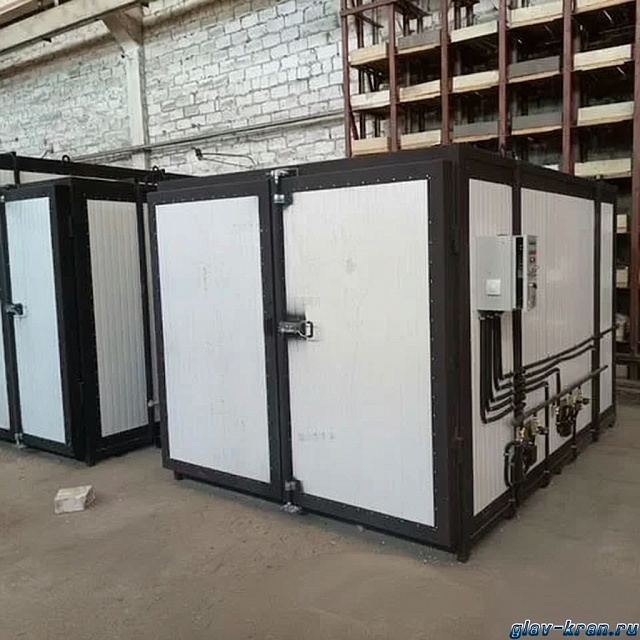 Нагревательная камера на 24 бочки по 200 литров или 6 еврокубов по 1000 литров, 2 уровня хранения, электрический обогрев ТЭНами или газом до -20 кВт, 4950x3850х1730 мм, рабочая температура нагрева до -250 ᵒС, напряжение -220/380В