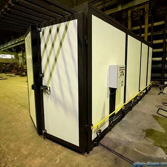 Нагревательная камера на 24 бочки по 200 литров или 6 еврокубов по 1000 литров, 2 уровня хранения, электрический обогрев ТЭНами или газом до -20 кВт, 4950x3850х1730 мм, рабочая температура нагрева до -250 ᵒС, напряжение -220/380В