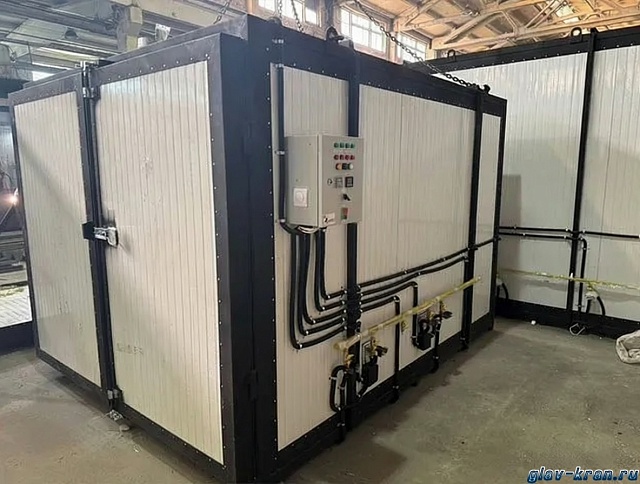 Нагревательная камера на 24 бочки по 200 литров или 6 еврокубов по 1000 литров, 2 уровня хранения, электрический обогрев ТЭНами или газом до -20 кВт, 4950x3850х1730 мм, рабочая температура нагрева до -250 ᵒС, напряжение -220/380В